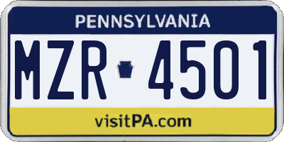 PA license plate MZR4501