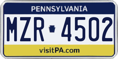 PA license plate MZR4502