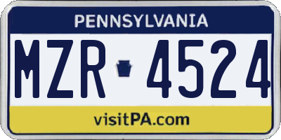 PA license plate MZR4524
