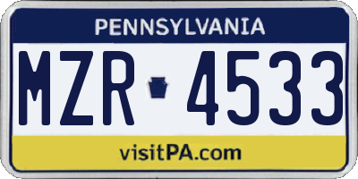 PA license plate MZR4533