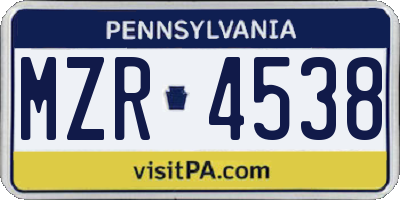 PA license plate MZR4538