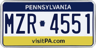 PA license plate MZR4551