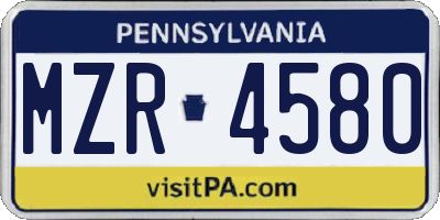 PA license plate MZR4580