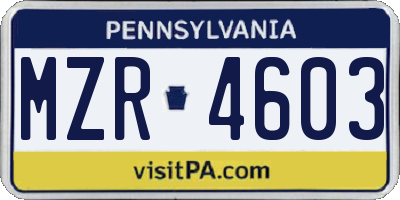 PA license plate MZR4603