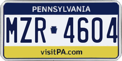 PA license plate MZR4604
