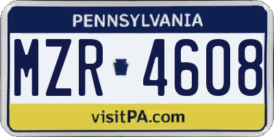 PA license plate MZR4608