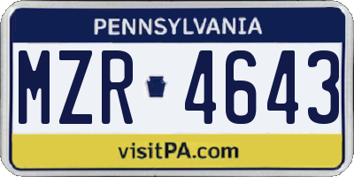 PA license plate MZR4643
