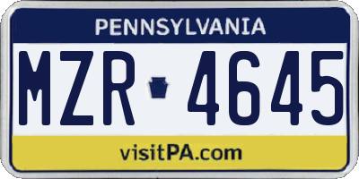 PA license plate MZR4645