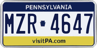 PA license plate MZR4647