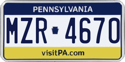 PA license plate MZR4670