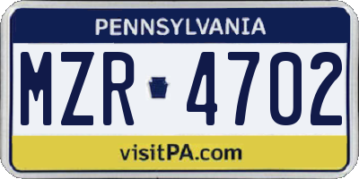 PA license plate MZR4702