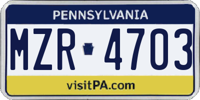 PA license plate MZR4703