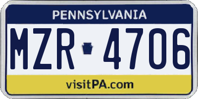 PA license plate MZR4706
