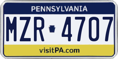 PA license plate MZR4707
