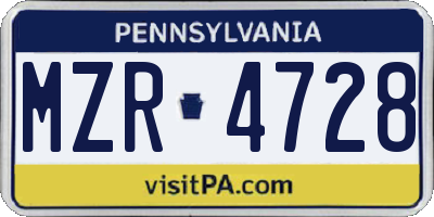 PA license plate MZR4728