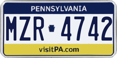 PA license plate MZR4742