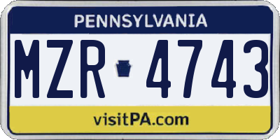 PA license plate MZR4743