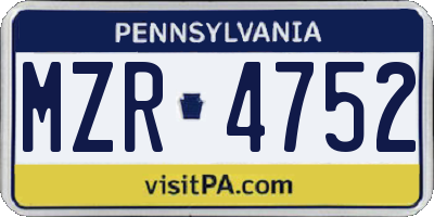 PA license plate MZR4752