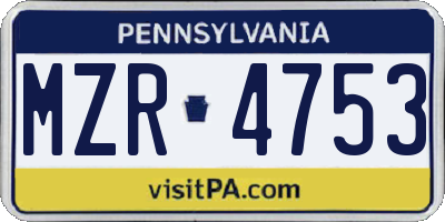 PA license plate MZR4753