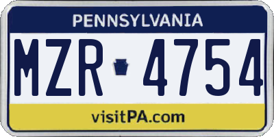 PA license plate MZR4754
