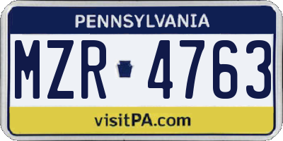 PA license plate MZR4763