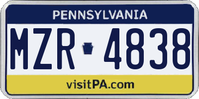 PA license plate MZR4838