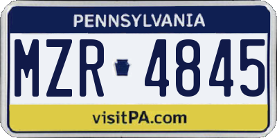 PA license plate MZR4845