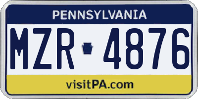 PA license plate MZR4876