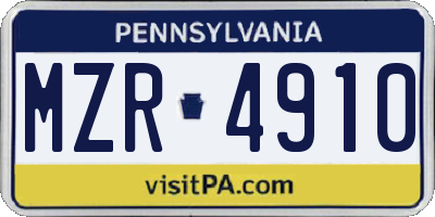 PA license plate MZR4910