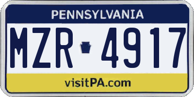 PA license plate MZR4917