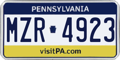 PA license plate MZR4923