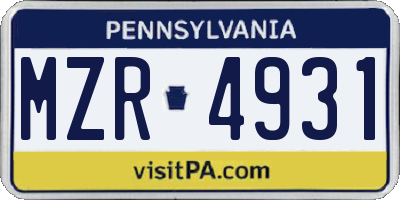 PA license plate MZR4931