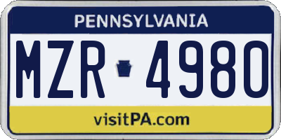 PA license plate MZR4980