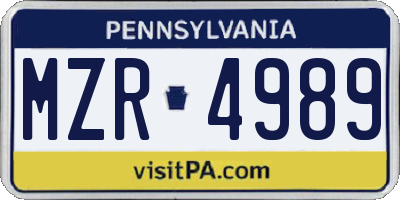 PA license plate MZR4989