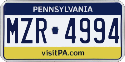 PA license plate MZR4994