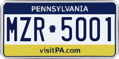 PA license plate MZR5001