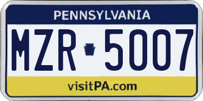 PA license plate MZR5007