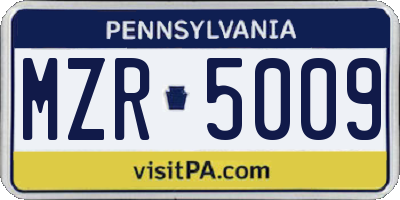 PA license plate MZR5009