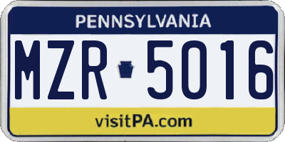 PA license plate MZR5016