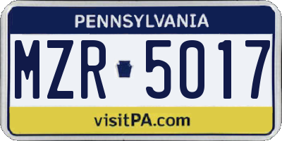 PA license plate MZR5017