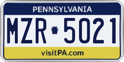 PA license plate MZR5021
