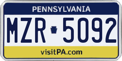 PA license plate MZR5092