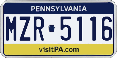 PA license plate MZR5116