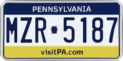PA license plate MZR5187