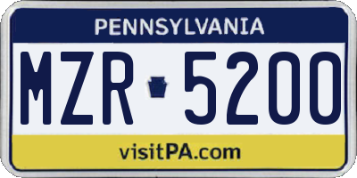PA license plate MZR5200