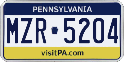 PA license plate MZR5204