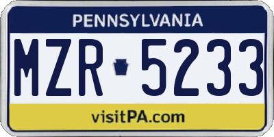 PA license plate MZR5233