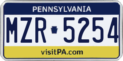 PA license plate MZR5254