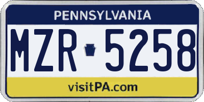 PA license plate MZR5258