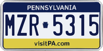 PA license plate MZR5315